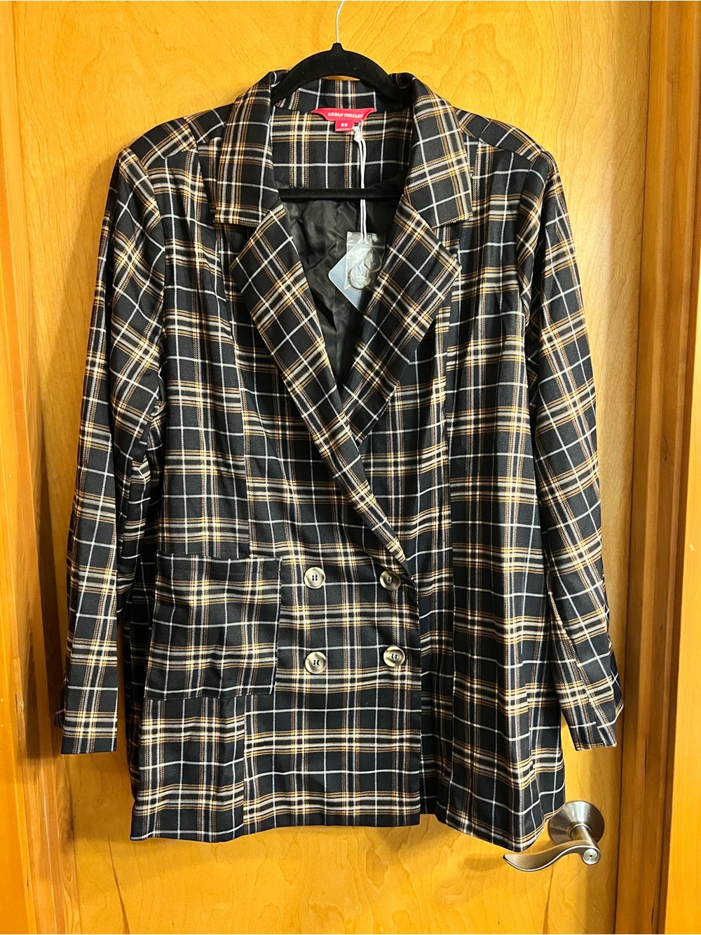🧥 Urban Threads Plaid Double Breasted Blazer NWT - Navy
